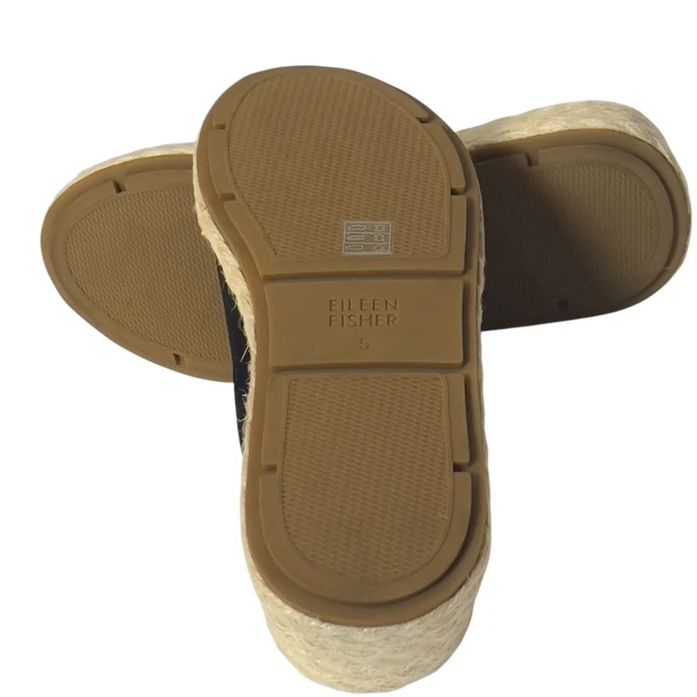 Eileen Fisher Tarry-TN Black Tumbled‎ Nubuck Slide Platform Espadrille 5M